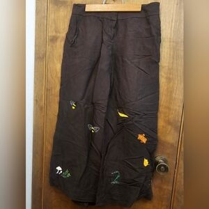 Cottagecore Brown Hand Embroidered Pants
